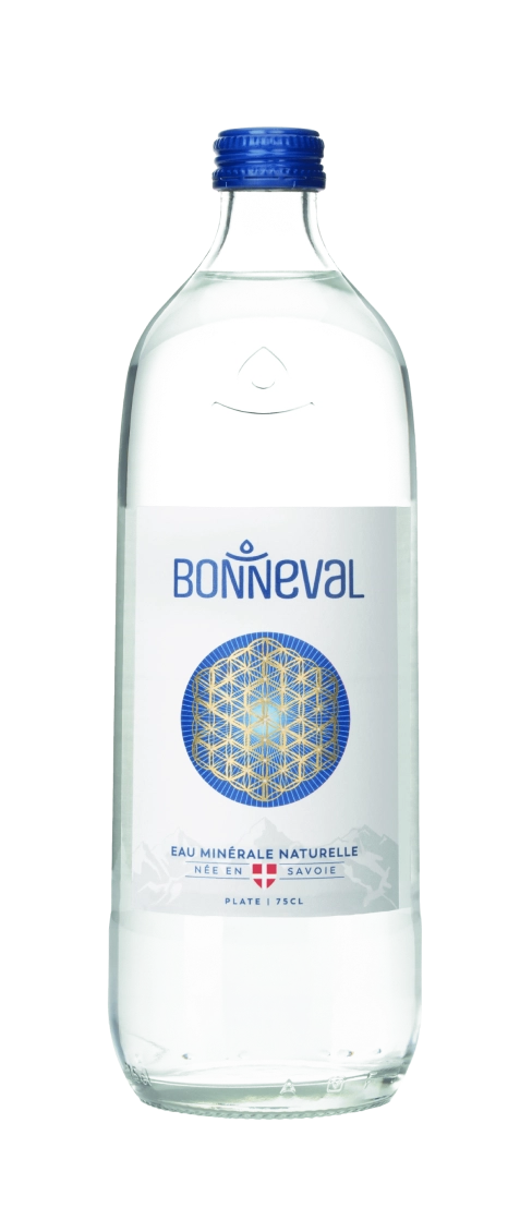 Visuel d'une bouteille d'eau plate en verre